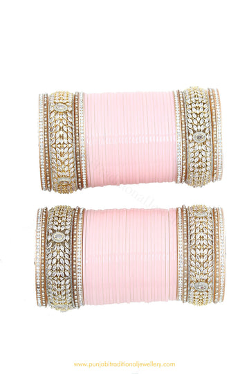 Pink Colour American Diamond Dotted Bridal Chura By PTJ